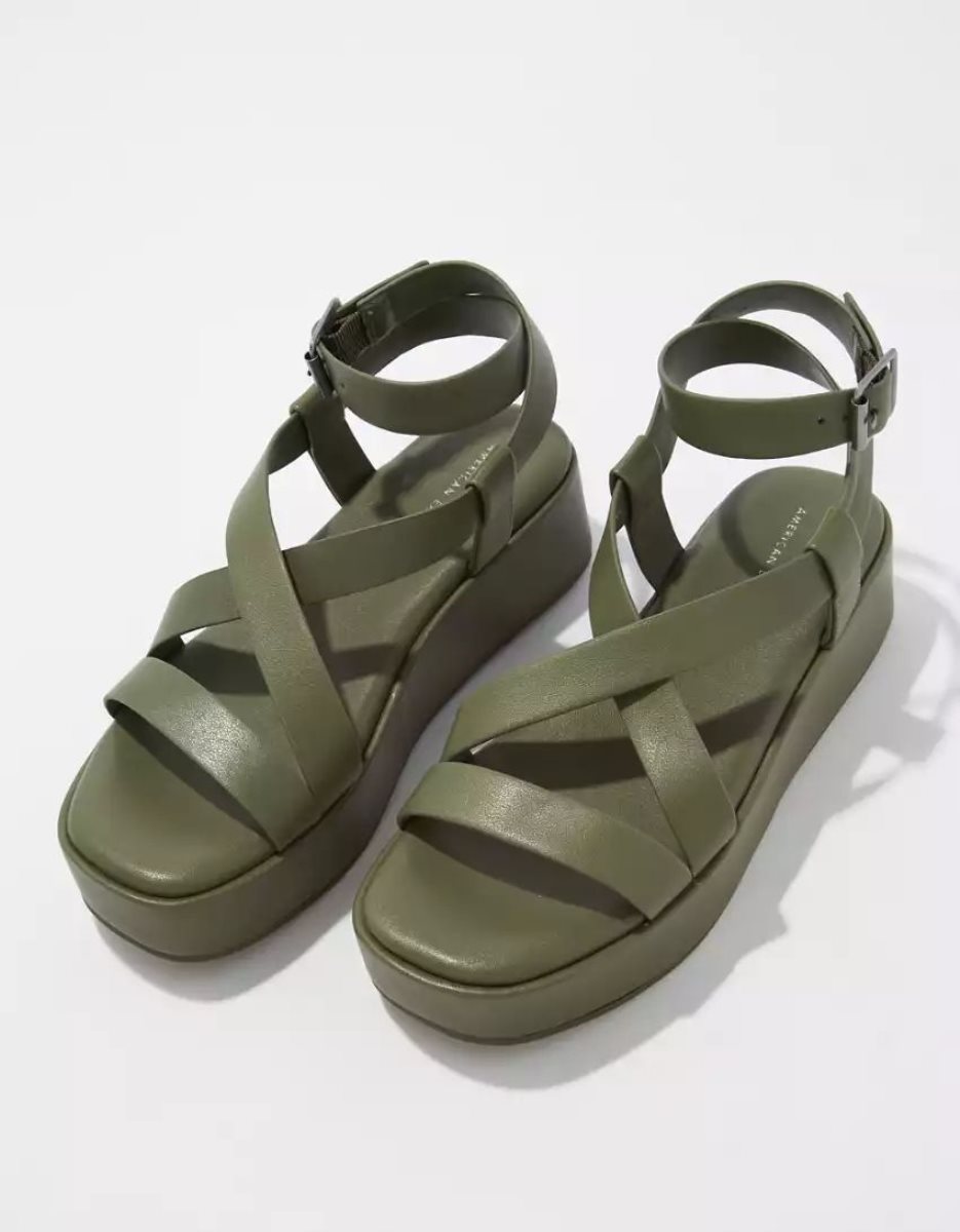 Sandales American Eagle AE Lanières Y2K Plateforme Vert Olive Femme | VEK-02663807